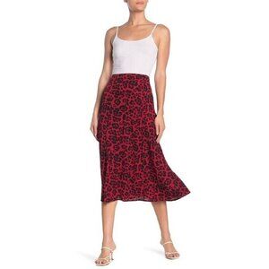 Abound Red Skirt Animal Print Flare High Rise Midi Skirt  Red Crepe SZ S New